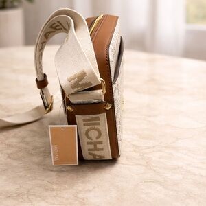 Michael Kors Beige and Brown Canvas Logo Crossbody